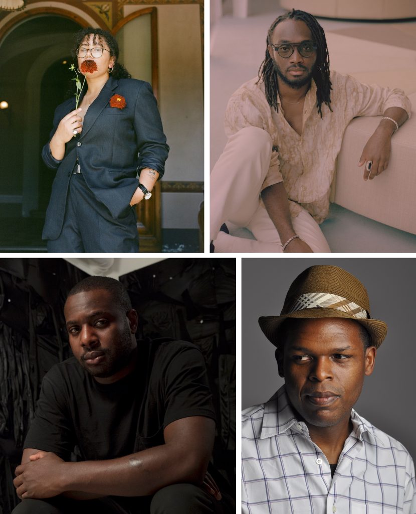 2023–24 Black Rock Senegal artists (clockwise from left): Lilah Benetti, Ange-Frédéric Koffi, Maurice Carlos Ruffin, and Anthony Akinbola. Photos (clockwise from left): Sara Lorusso, Matthieu Croizier, Vaughn D. Taylor, and Elliot Jerome Brown Jr. Courtesy of Black Rock Senegal.