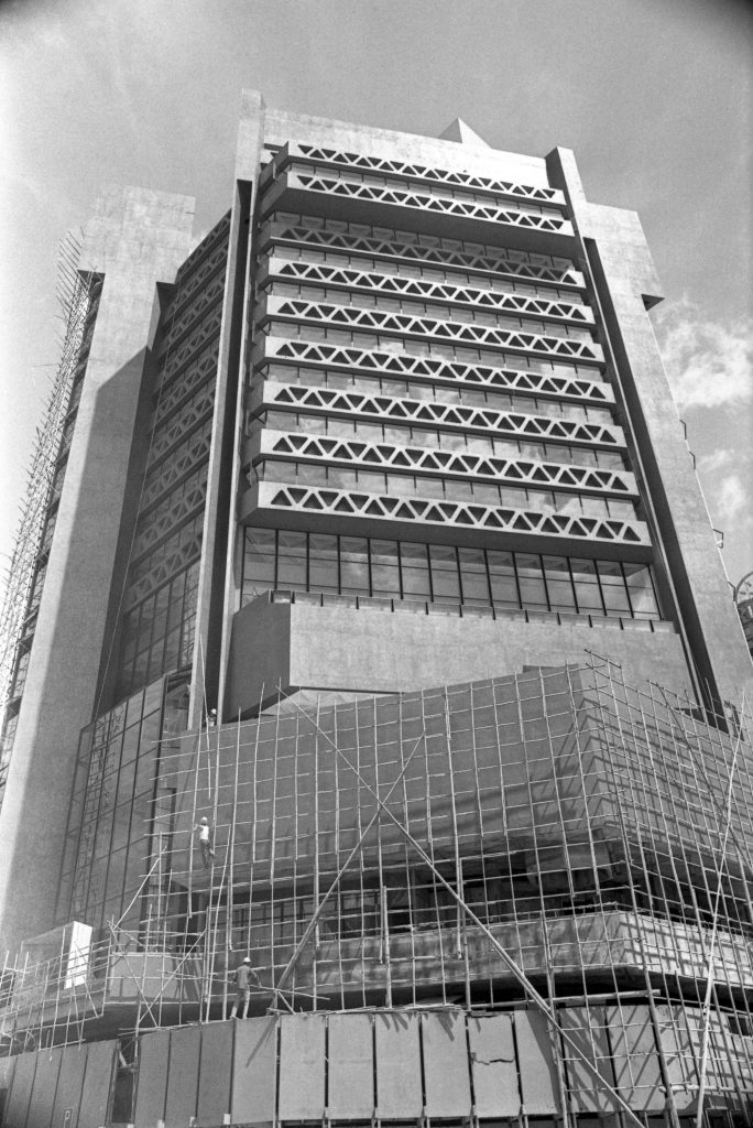 The Hong Kong Arts Centre under construction in May 1977. Photo by C. Y. Yu/South China Morning Post via Getty Images.
