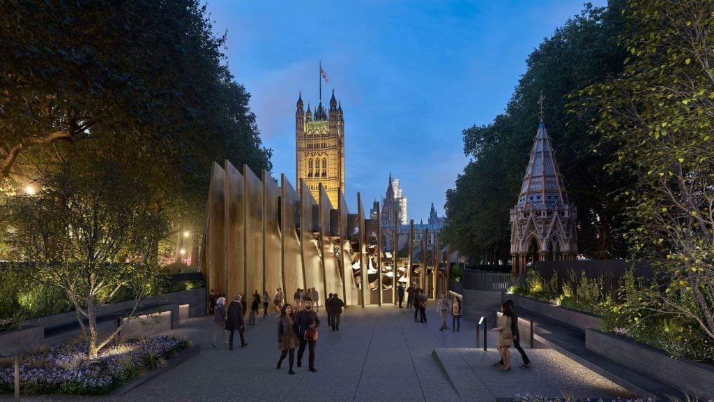 A rendering of David Adjaye's now-cancelled design for London's Holocaust Memorial and Learning Center. Image courtesy Adjaye Associates and U.K. Ministry of Housing, Communities and Local Government.