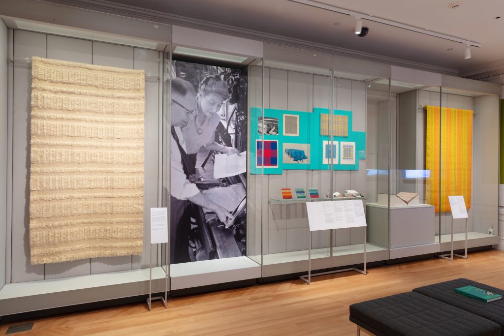 Installation photo of "A Dark, A Light, A Bright: The Designs of Dorothy Liebes" at the Cooper Hewitt, New York. Photo by Elliot Goldstein, ©Smithsonian Institution.