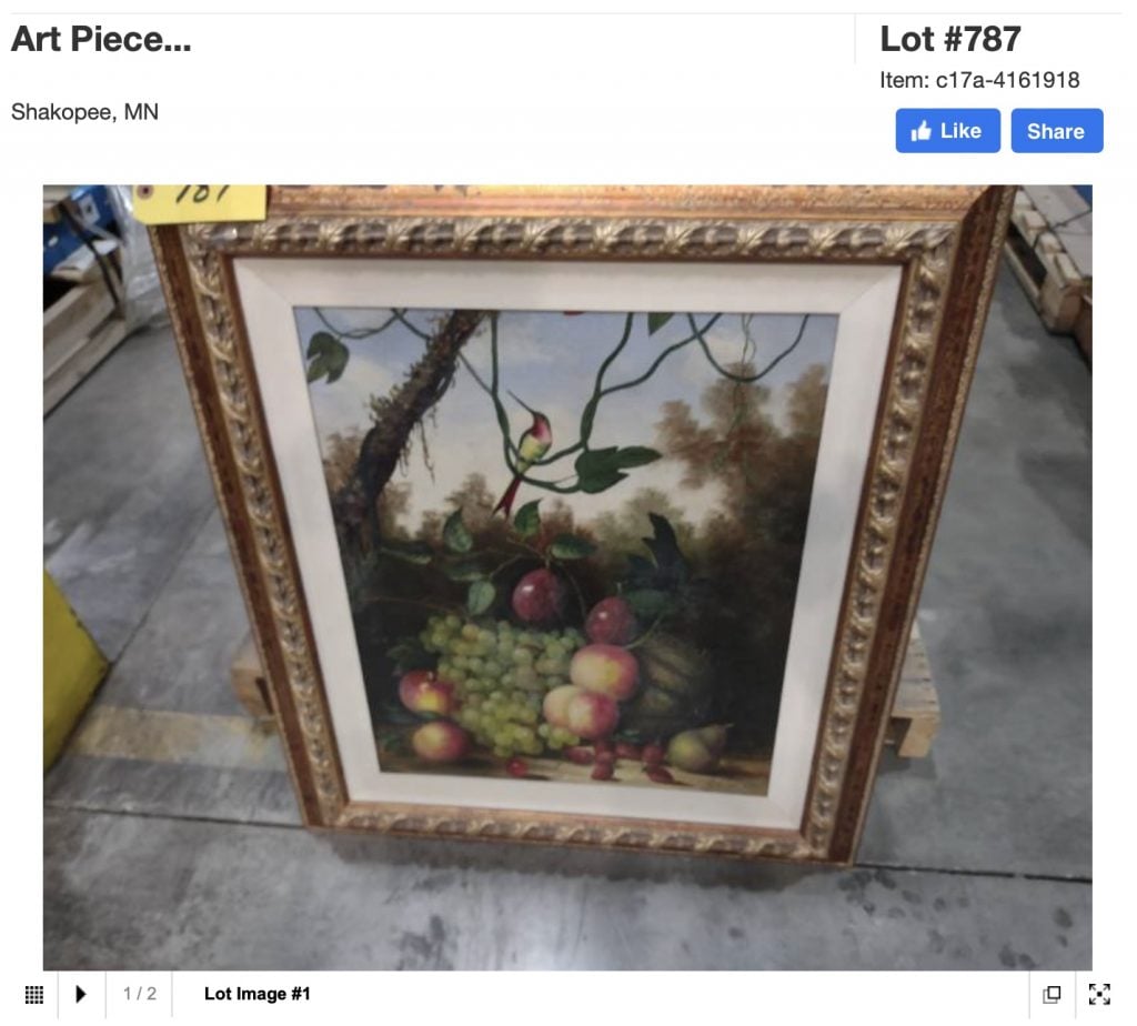 An artwork being sold in the "My Pillow Surplus Industrial Equipment" sale