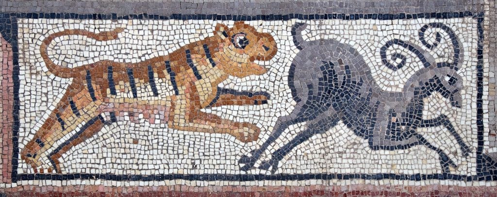 tiger chasing ibex mosaic