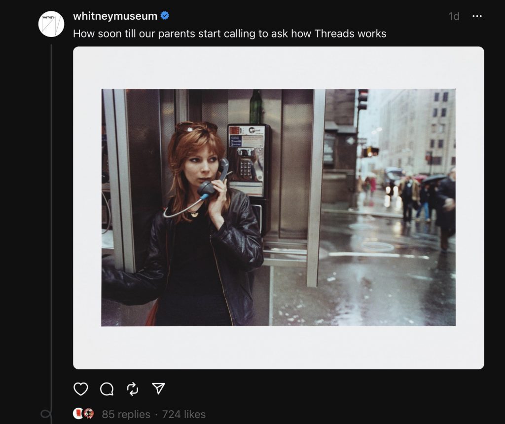 Screenshot of a Threads post from the Whitney Museum