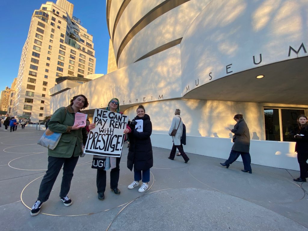 A Local 2110 union demonstration outside New York's Solomon R. Guggenheim Museum on March 30, 2023. Photo by Rosemary Taylor, courtesy of the Guggenheim Museum Union.