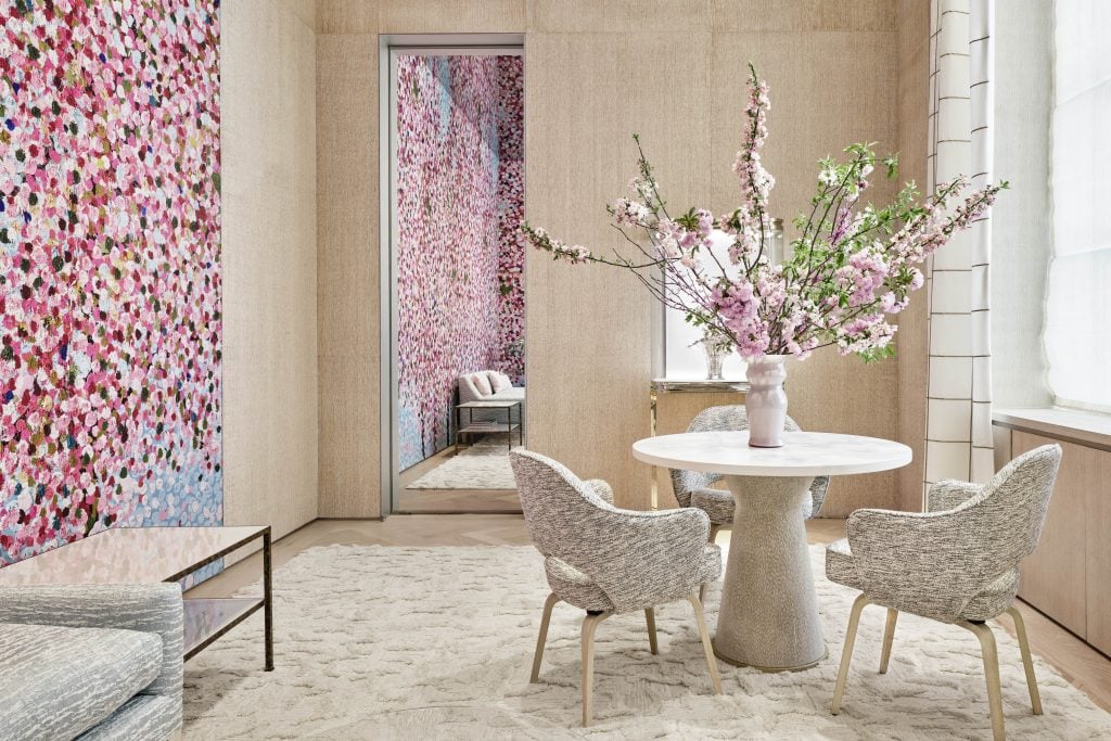 Damien Hirst's Apple Blossom wallpaper adorns the Apple Blossom Suite. Courtesy of Tiffany & Co.