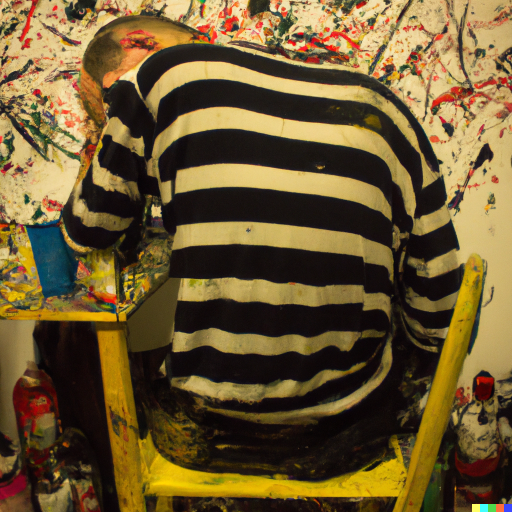 AI art and a drunker-than-usual Jackson Pollock doing their thing. Courtesy of Kenny Schachter and DALL-E.