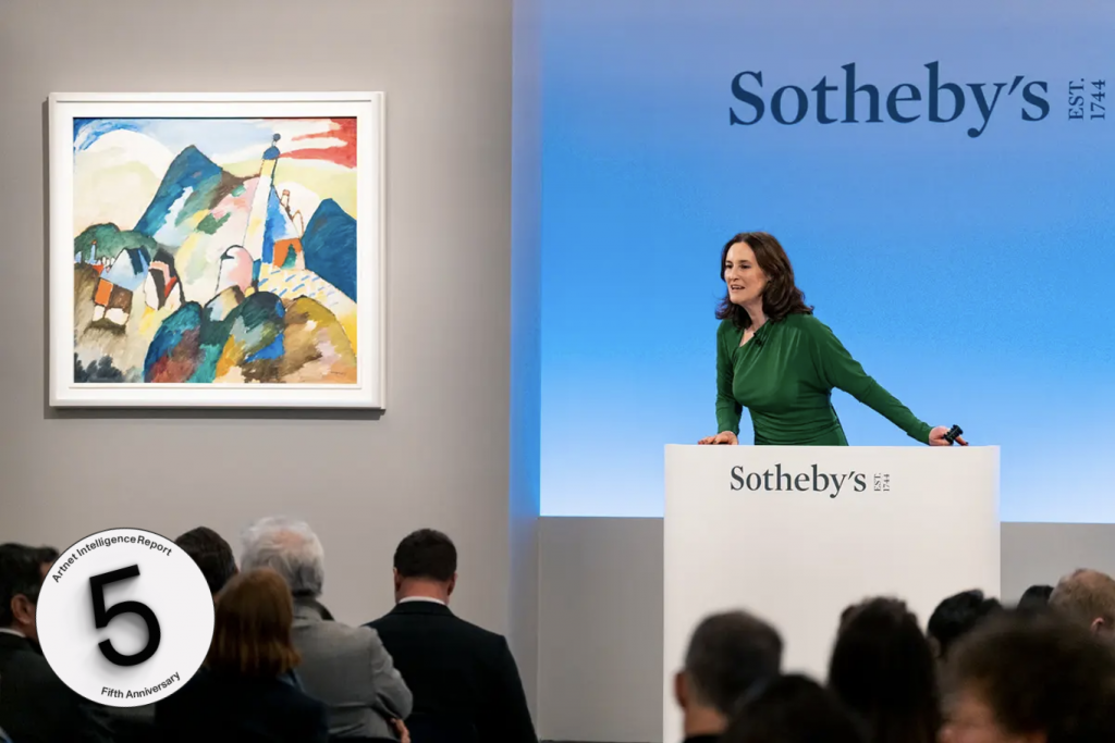 Helena Newman, chairman of Sotheby's Europe at the London evening sale of Modern and contemporary art on March 1, 2023. Image courtesy Sotheby's.
