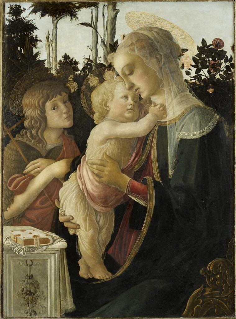 Sandro Botticelli, The Virgin and Child with the Young Saint John the Baptist (‘Madonna of the Rose Garden’), (circa 1468) .Musée du Louvre, Département des Peintures, inv. 286 / L 3936 © RMN Grand Palais. Photo: Tony Querrec