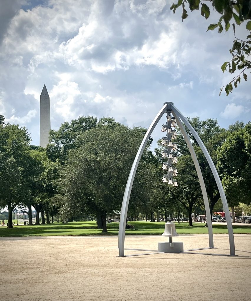 Paul Ramírez Jonas, <em>Let Freedom Ring</em> (2023) in the Monument Lab's exhibition "Beyond Granite: Pulling Together" on the National Mall in Washington, D.C. Photo by Paul Ramírez Jonas. 