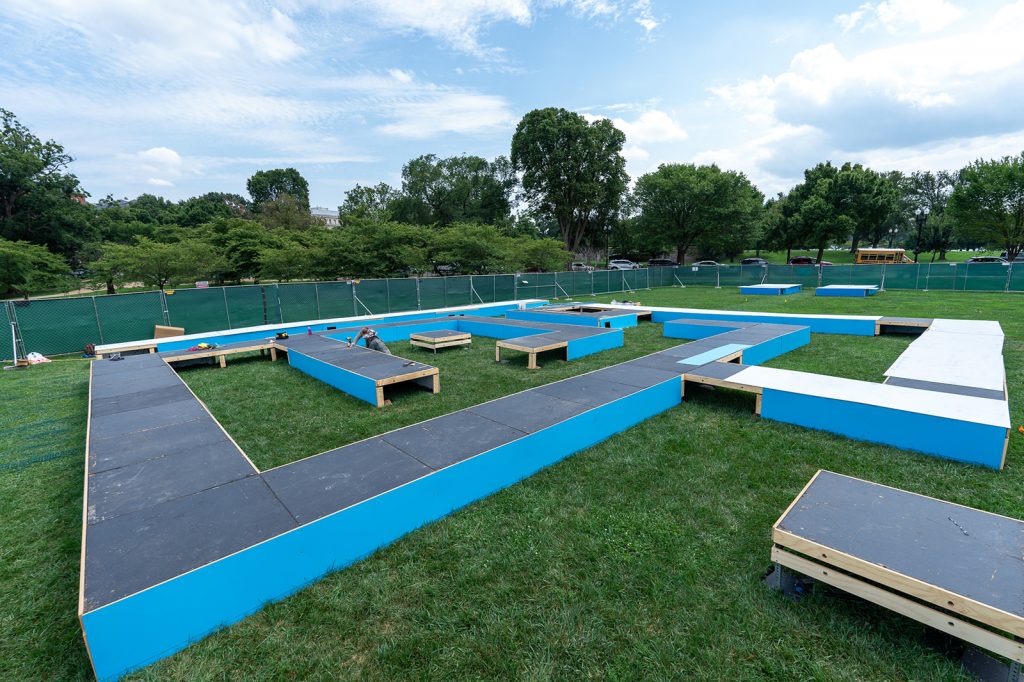 Ashon T. Crawley, <em>Homegoing</em> (2023) during installation for the Monument Lab's exhibition "Beyond Granite: Pulling Together" on the National Mall in Washington, D.C. (detail). Photo by AJ Mitchell, courtesy of Monument Lab. 