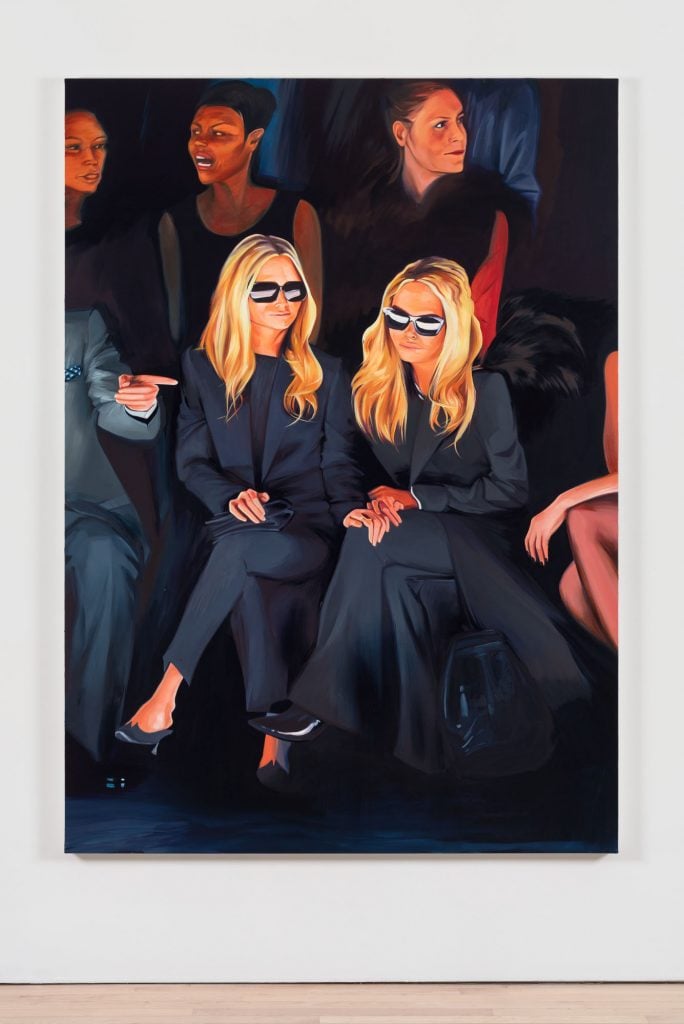 Sam McKinniss, The Olsens, 2019, oil on canvas, 96 x 84 inches. Courtesy the artist.