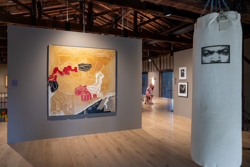 Installation view of "Strike Fast, Dance Lightly: Artists on Boxing," at The Church in Sag Harbor. Photo by Gary Mamay