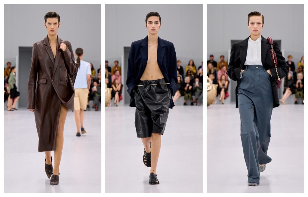 Three looks from the Loewe SS24 womenswear fashion show in Paris on September 29, 2023. Courtesy of Loewe.