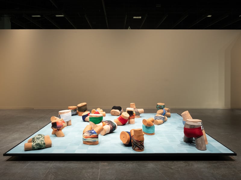Jonathas de Andrade, <em>Achados e Perdidos (Lost and Found)</em>, 2020, installation view at Miami Art Basel, Meridians Sector, 2022. Photo by Charles Roussel, courtesy Nara Roesler Gallery and Galleria Continua. 