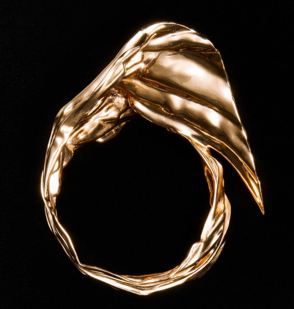 A ring echoes Lynda Bengalis's sculpture. Courtesy of Loewe. 