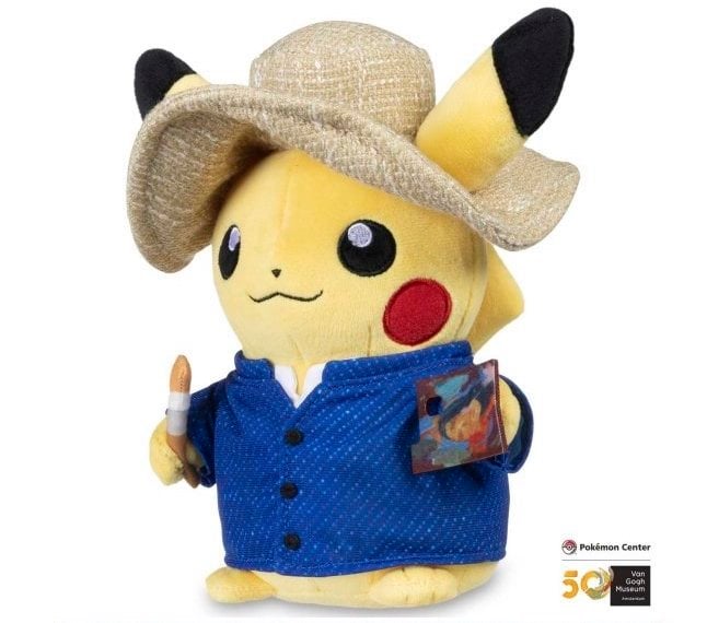 A stuffed Pikachu dressed as Vincent van Gogh. Courtesy of the Pokémon Company International, ©2023 Pokémon/ Nintendo/Creatures/Game Freak.