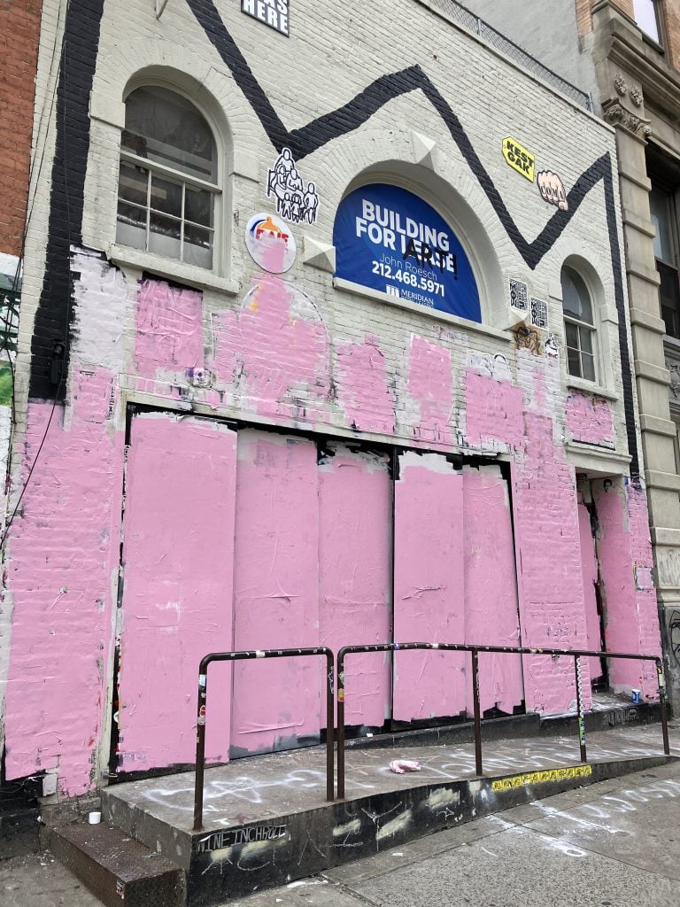 Basquiat's former studio at 57 Great Jones St. was covered in pink paint in August 2023. Photo courtesy of EV Grieve.