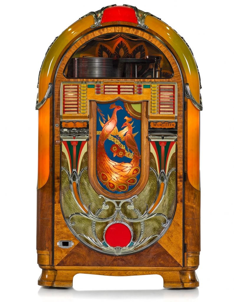 A Wurlitzer Model 850 'Peacock' design jukebox by Paul Fuller (ca. 1941). Courtesy of Sotheby's.