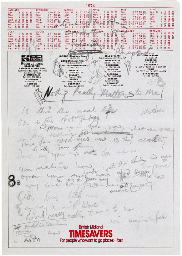 Freddie Mercury’s autograph working lyrics for "Bohemian Rhapsody." Courtesy of Sotheby's. 