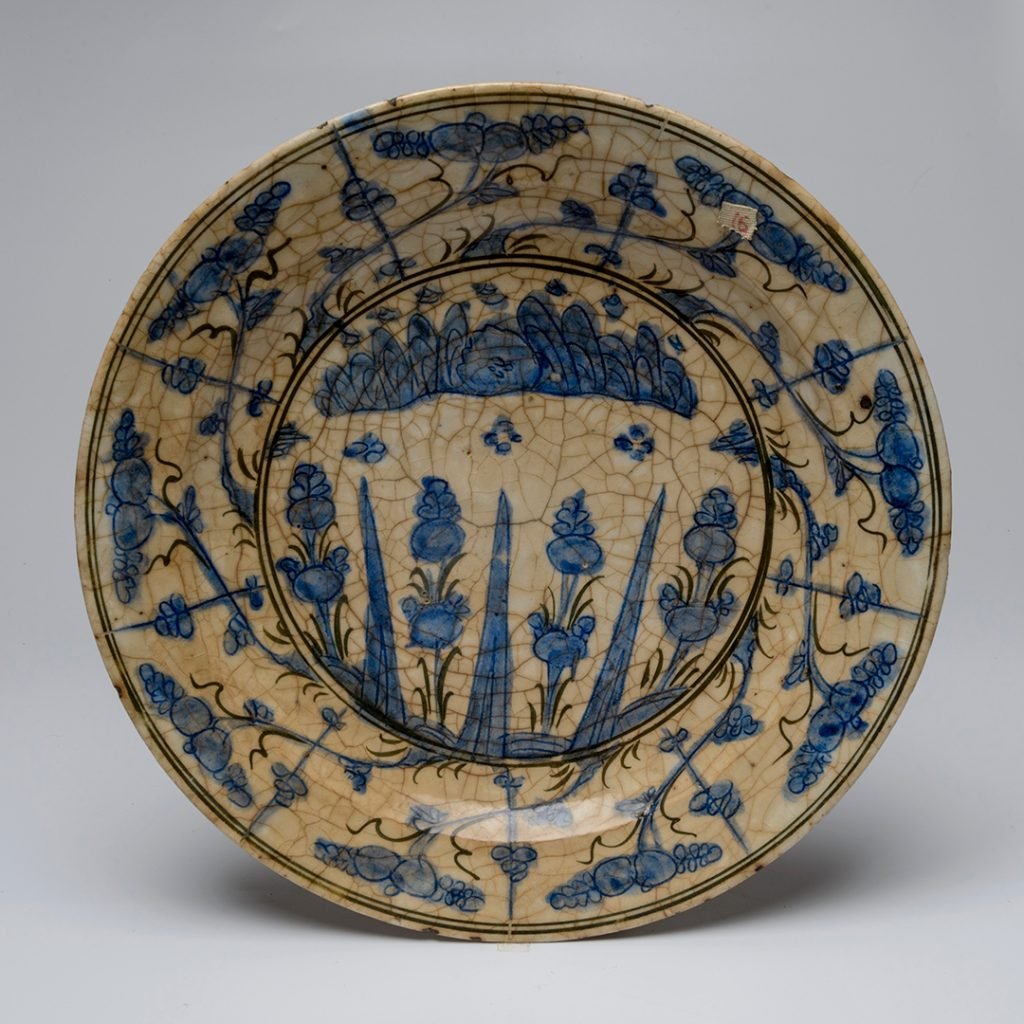 A 17th century Iranian faience dish from the collection of the Khanukayev family acquired by the Hermitage Museum. Photo courtesy of the State Hermitage Museum, St. Petersburg. 