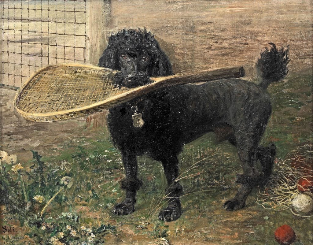 Paul Friedrich Meyerheim, “Sidi” - A Poodle with a Tennis Racket (1898). Courtesy of Bonhams.