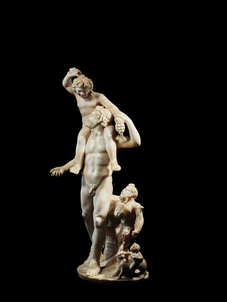 A Roman marble group statue of Bacchus, Pan, and Eros (ca. early 3rd century A.D.). Photo courtesy of the Mougins Museum. 