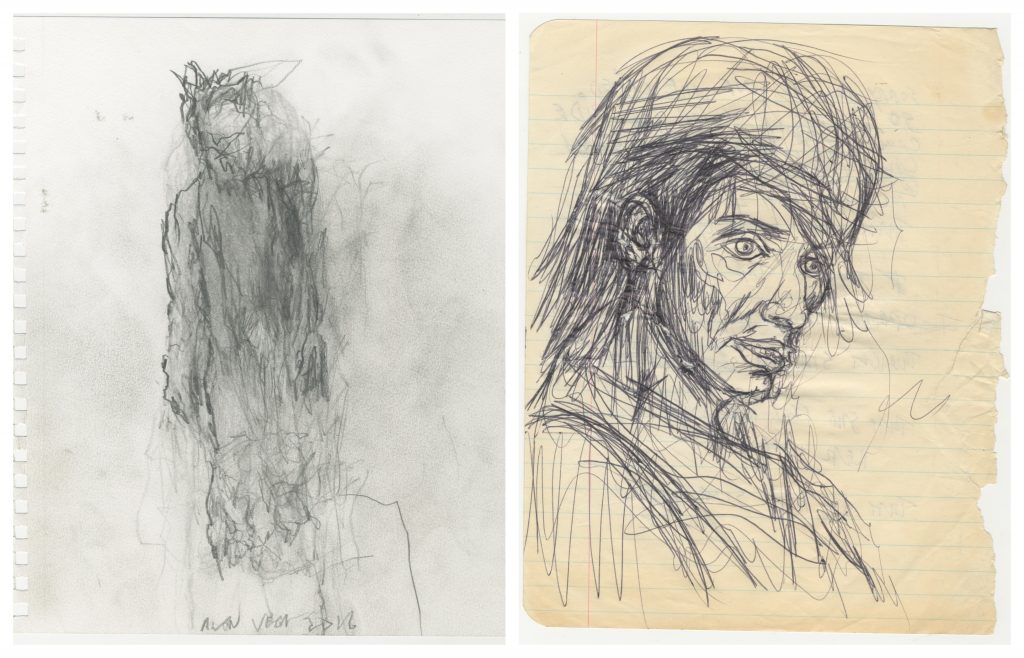 Alan Vega's untitled drawings from 1978 and 1993. Courtesy of the artist's estate. 