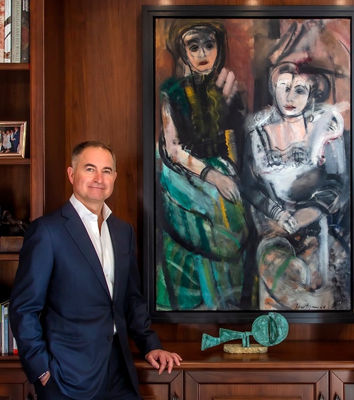 Christian Levett with a painting by Grace Hartigan and sculpture by Dorothy Dehner. Photo courtesy of the Mougins Museum.
