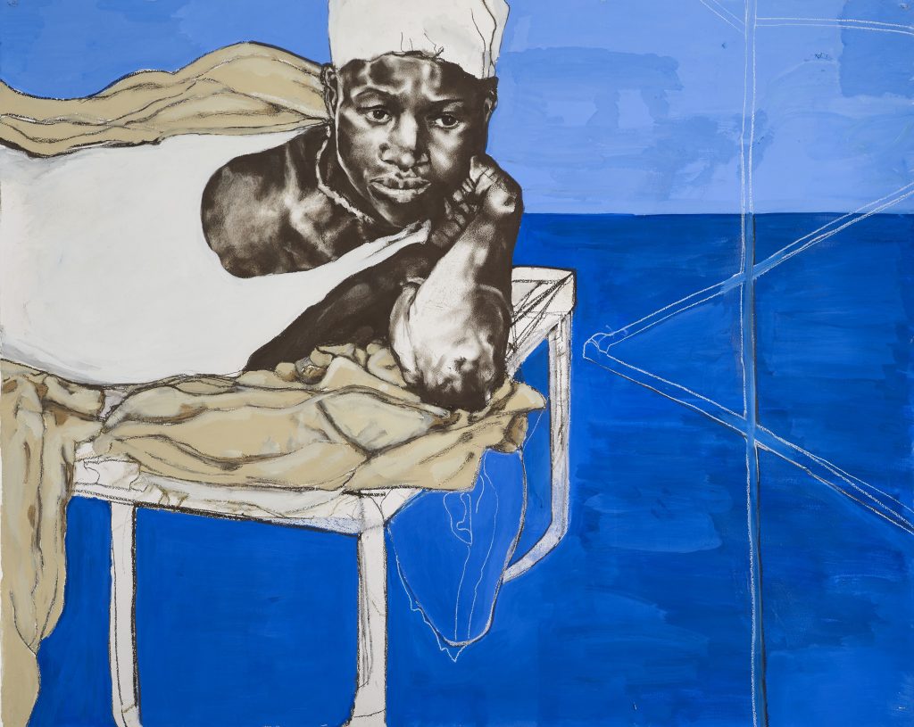 Claudette Johnson, Kind of Blue (2020). Private collection ©Claudette Johnson. Image courtesy of the artist and Holllybush Gardens, London. Photo Andy Keate.