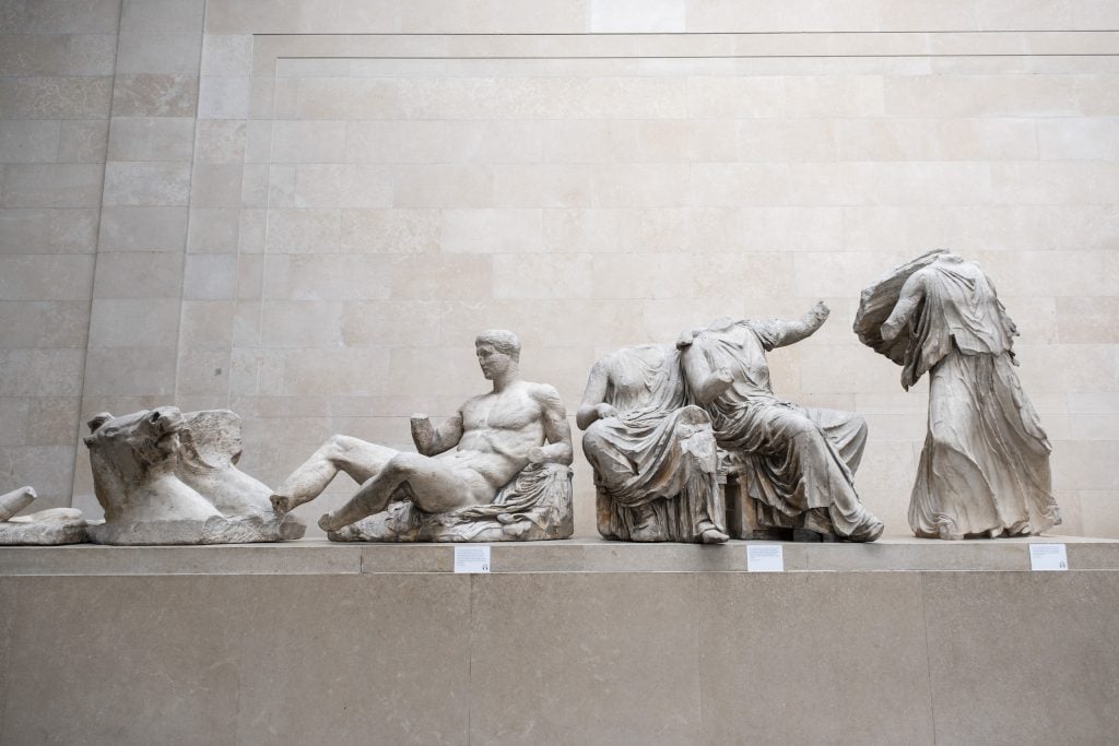 Parthenon sculptures of Ancient Greece, fragments which are collectively known as the Elgin Marbles at the British Museum. Photo by Mike Kemp/via Getty Images