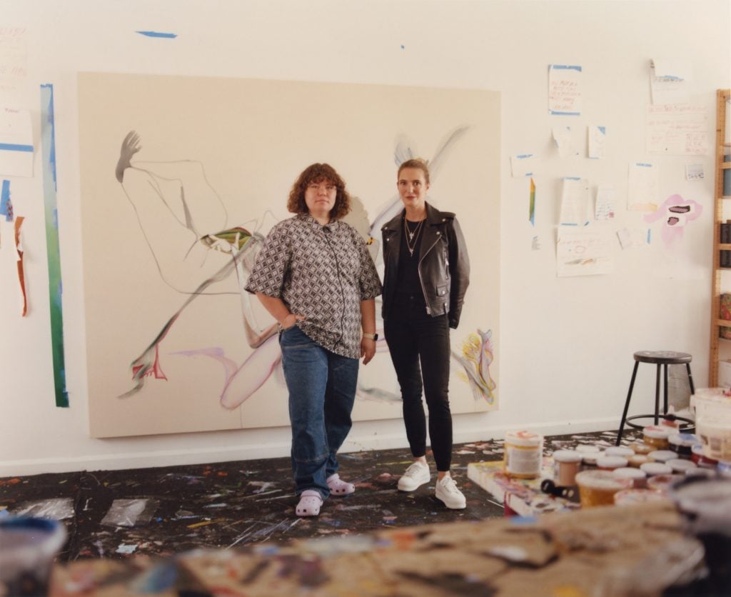 Christina Quarles and Pilar Corrias at Quarles's studio in Los Angeles. Photo by Meg Young.