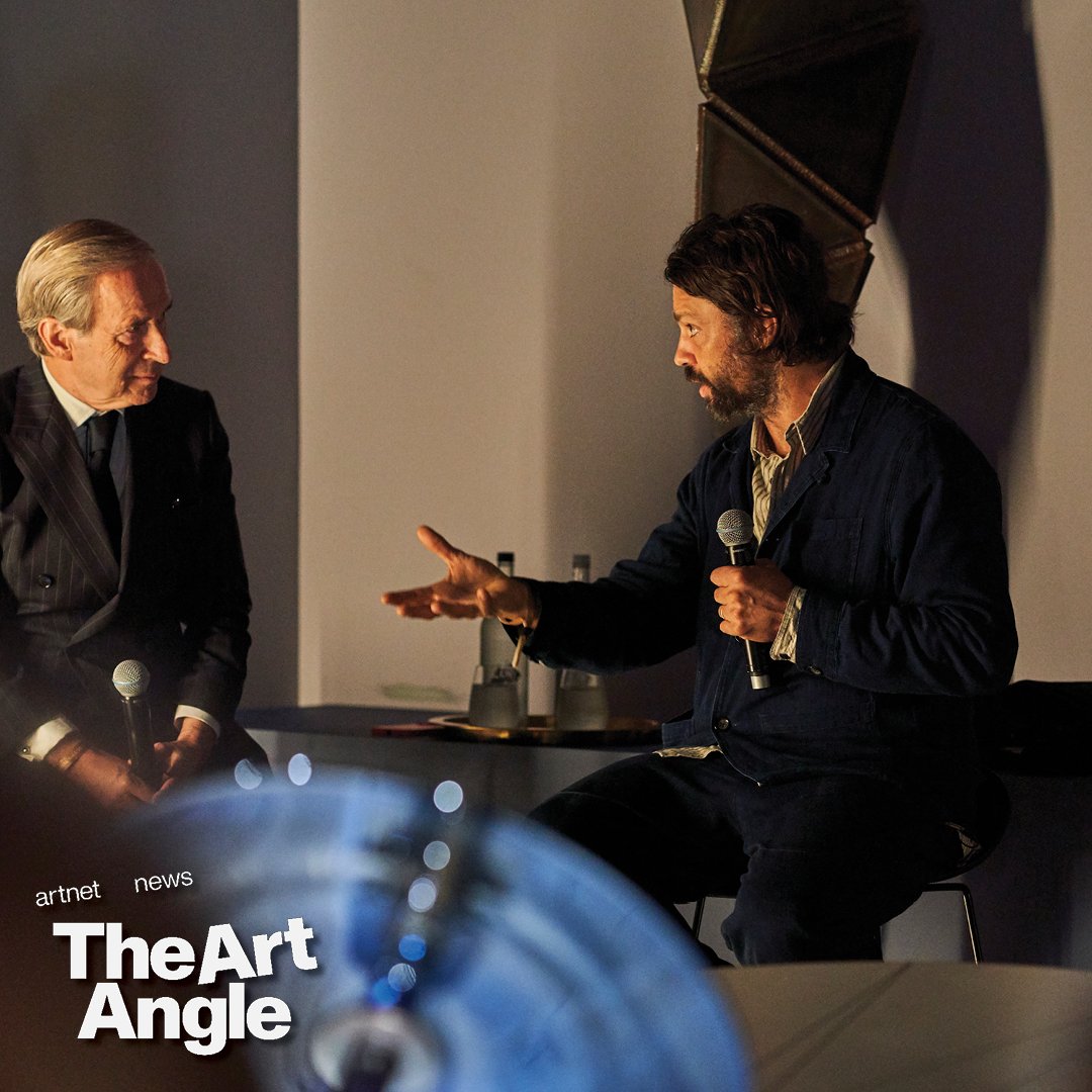 Simon de Pury and artist Conrad Shawcross at the Royal Salute Gallery Bar lounge space. Photo: Danny J. Peace. Courtesy of Royal Salute.