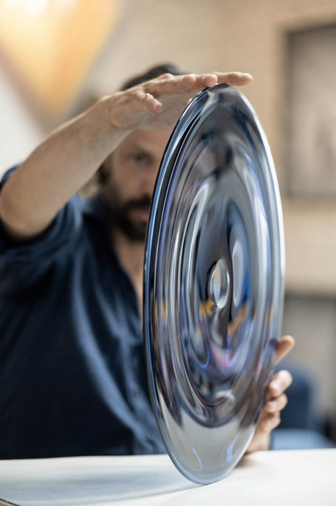 The hand-spun glass disc at the center of Shawcross's sculpture. Courtesy of Royal Salute.