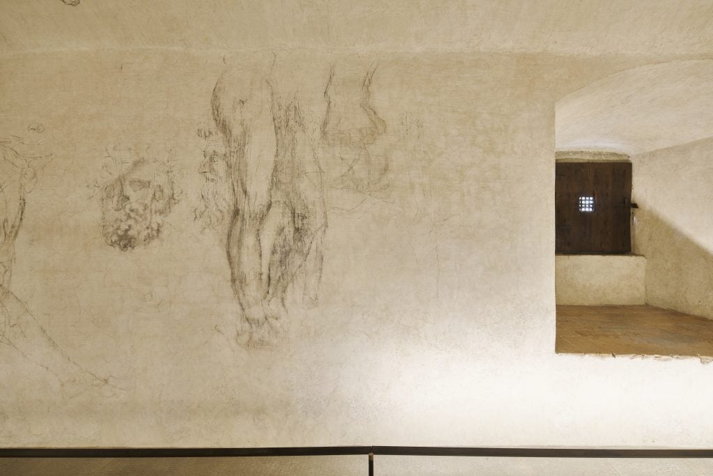 Drawings believed to be by Michelangelo in the Stanza Segreta, or Secret Room, at the Museum of the Medici Chapels, part of the Bargello Museums and the Basilica of San Lorenzo in Florence. Photo courtesy of the Bargello Museums, Florence.