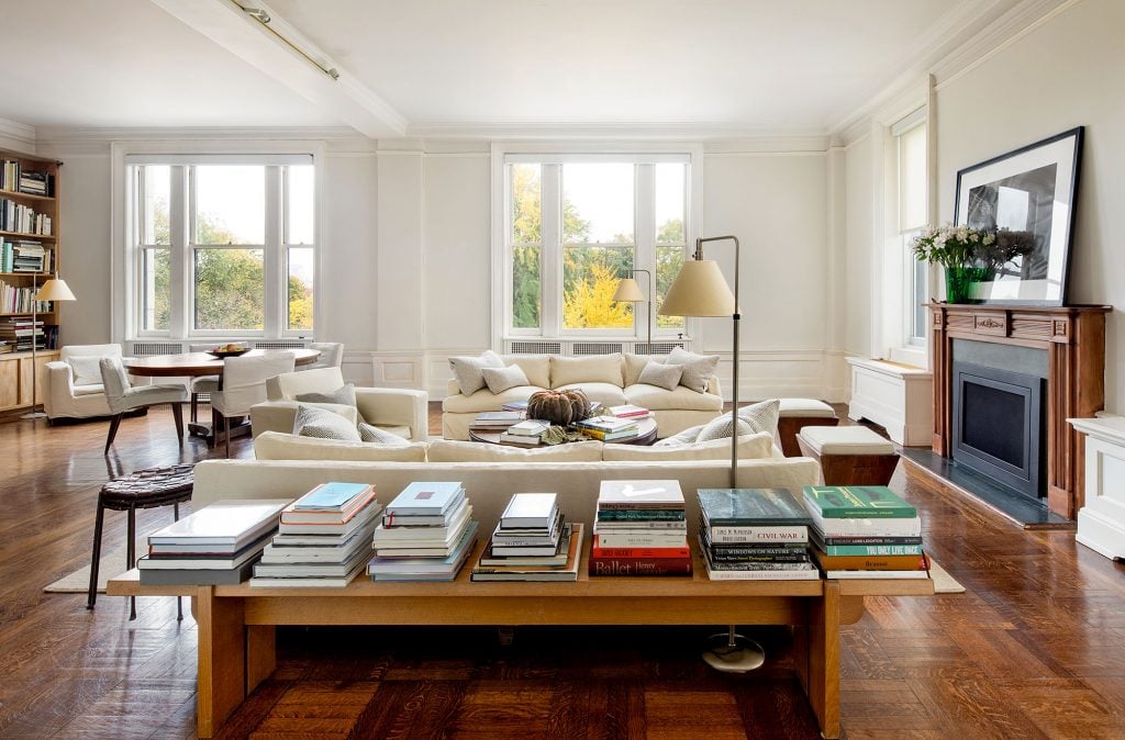 The living room in Annie Leibovitz's Upper West Side apartment. Photo: Evan Joseph for Corcoran.