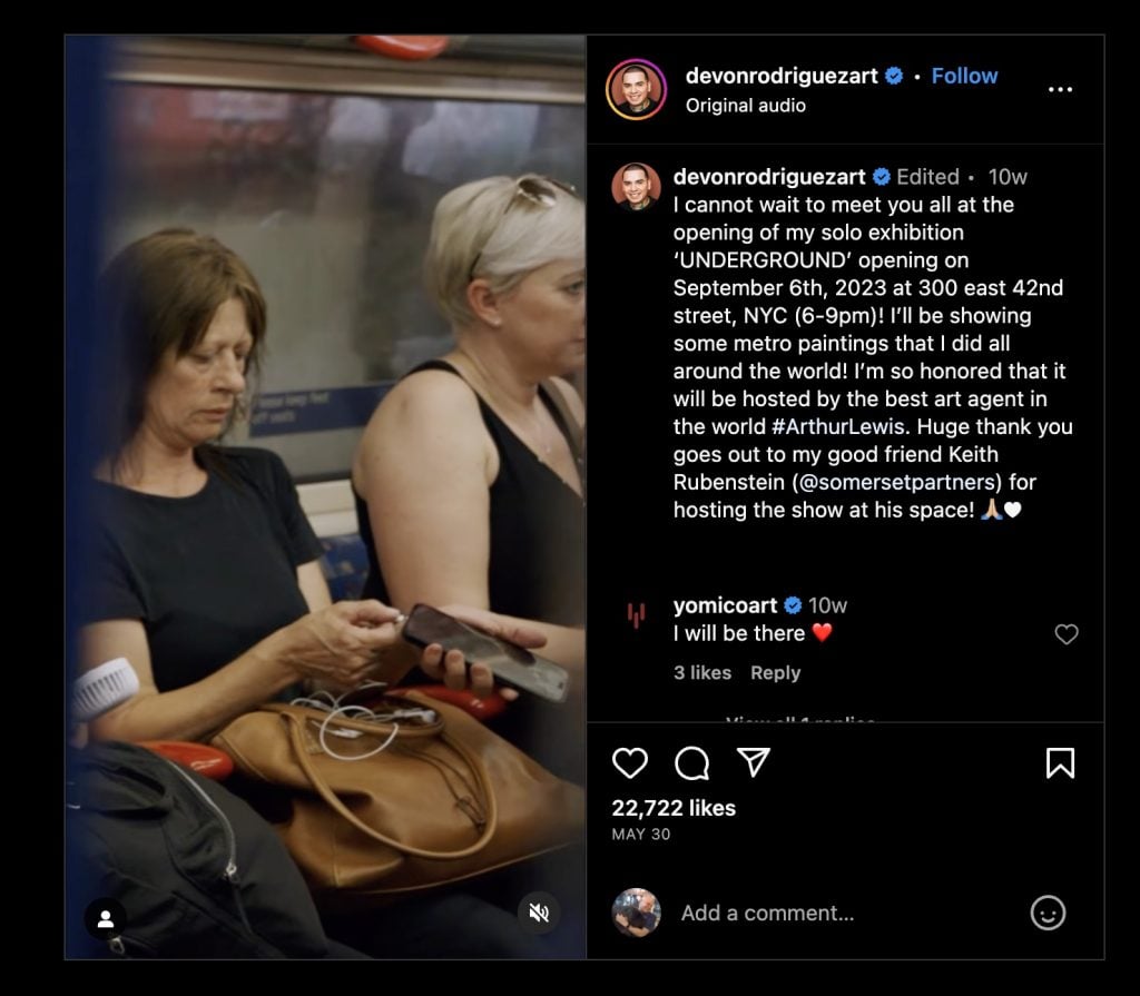 Screenshot of Devon Rodriguez's Instagram post about "Underground," shouting out Keith Rubenstein.