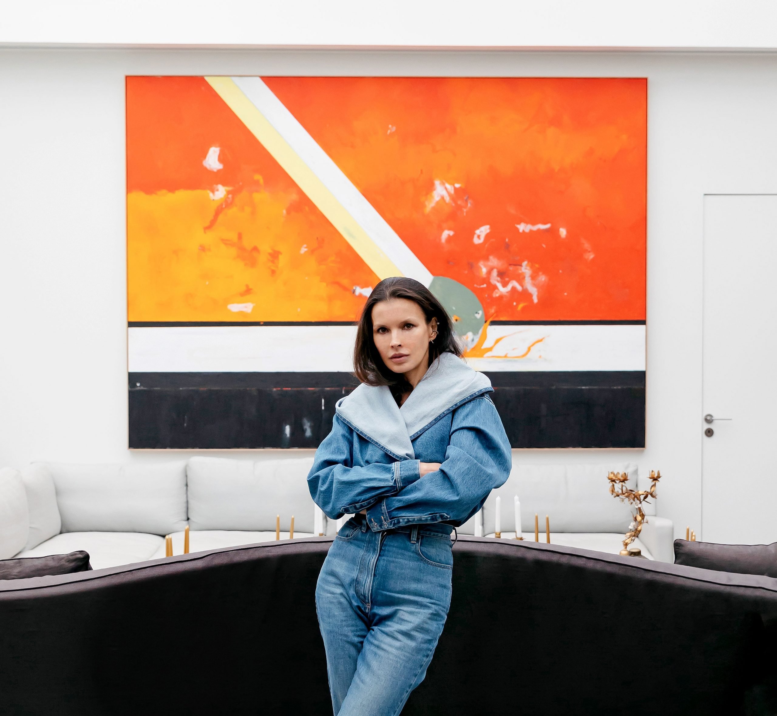 Hélène Nguyen-Ban in front of Harold Ancart, Untitled (2019). Photo courtesy of Karl Hab.