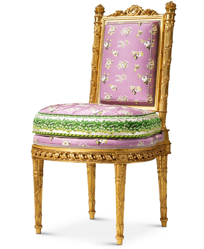 Louis XVI-period gilded wood chair, stamped by G. Jacob, from Marie Antoinette's boudoir in Versailles, est. €300,000–€500,000. Courtesy of Sotheby's Paris.