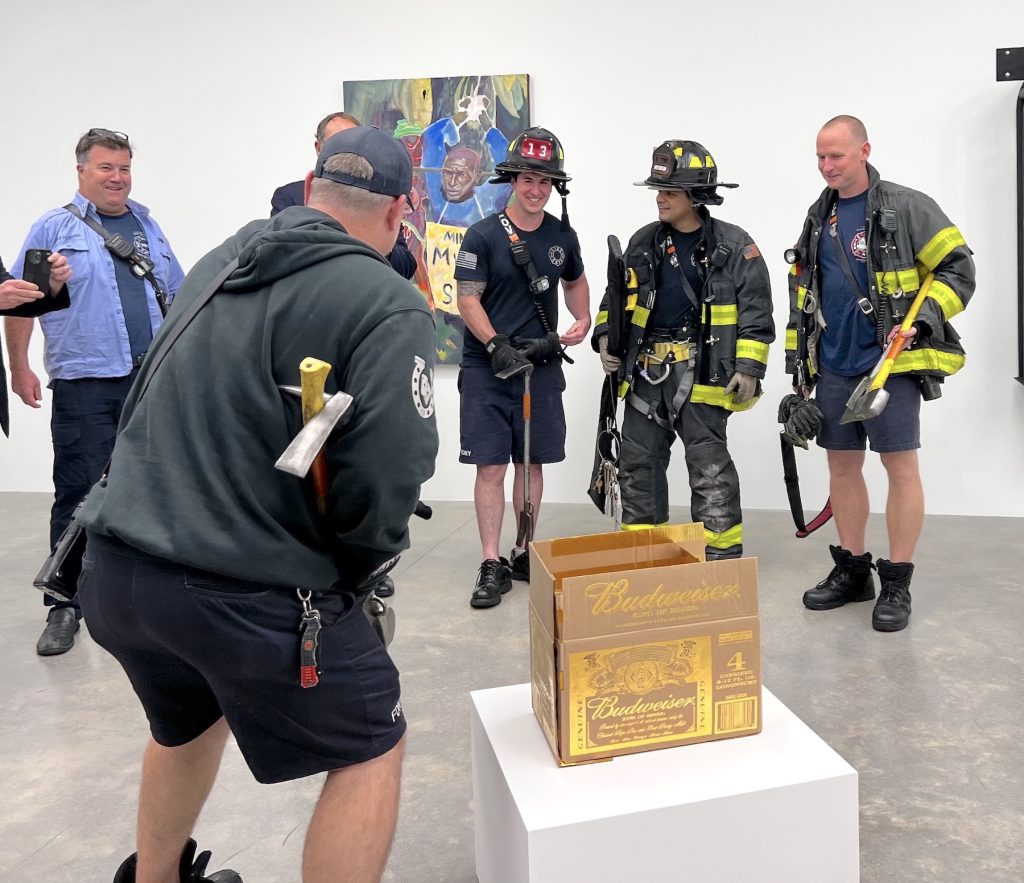 Firefighters at the White Cube opening.