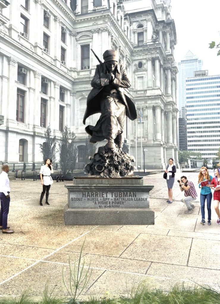 Alvin Pettit, A Higher Power: The Call of a Freedom Fighter, rendering of the Harriet Tubman memorial at Philadelphia City Hall. Photo courtesy of the artist and Creative Philly.