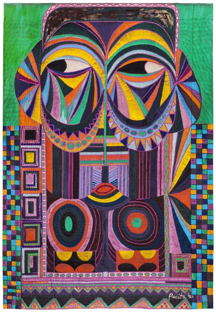 Pacita Abad, <em>European Mask</em> (1990). Collection of the Tate Modern, London, purchased with funds provided by the Asia Pacific Acquisitions Committee 2019. Photo by At Maculangan/Pioneer Studios, courtesy of the Pacita Abad Art Estate and Tate Modern.