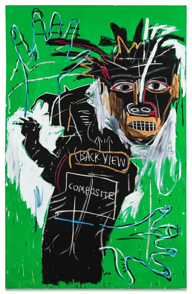 Jean Michel Basquiat, <i>Self-Portrait as a Heel (Part Two)</i> (1982). Courtesy of Sotheby's.