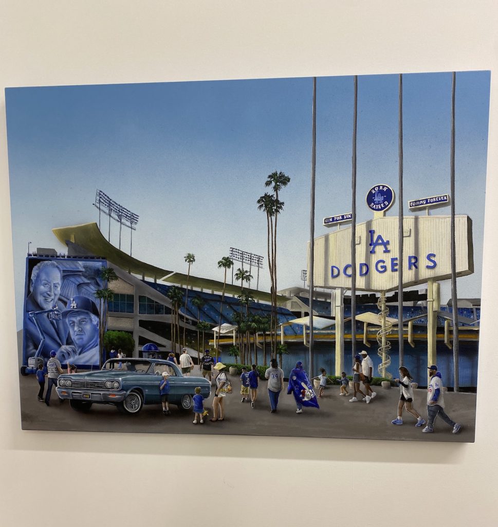 Gustavo Zermeño Jr.'s depiction of Dodger Stadium at "Under Pressure. Photo Eileen Kinsella