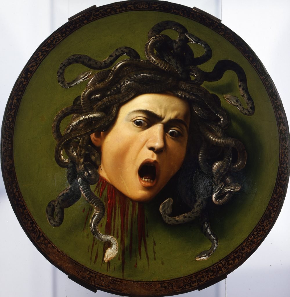 Caravaggio, Medusa (1595–1598). Collection of the Uffizi, Florence.