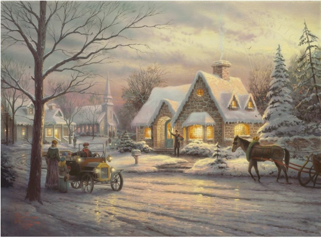 Thomas Kinkade, Memories of Christmas, Seasons of Light II (2001). Courtesy of the Kinkade Family Foundation & McLennon Pen Co. Gallery