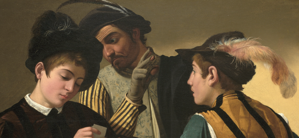 Detail of Caravaggio's The Cardsharps (c.1594). Collection of Kimbell Museum, Fort Worth.