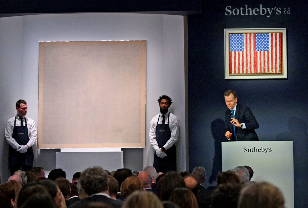 Agnes Martin's <I>Grey Stone II</i> at Sotheby's Emily Fisher Landau Collection Sale. Courtesy of Sotheby's.