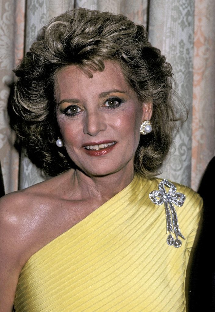 Barbara Walters attends a benefit for the Anti-Defamation League in 1986 at the Waldorf-Astoria Hotel, New York City, wearing a diamond bow brooch that is part of her current auction. (Photo by Ron Galella, Ltd./Ron Galella Collection via Getty Images)