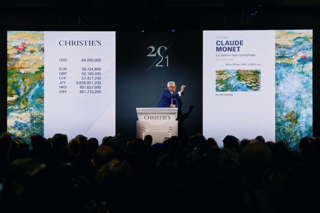 Jussi Pylkkänen selling the top lot of Christie's 20th Century evening sale, Monet's, Le bassin aux nymphéas for $74 million.
