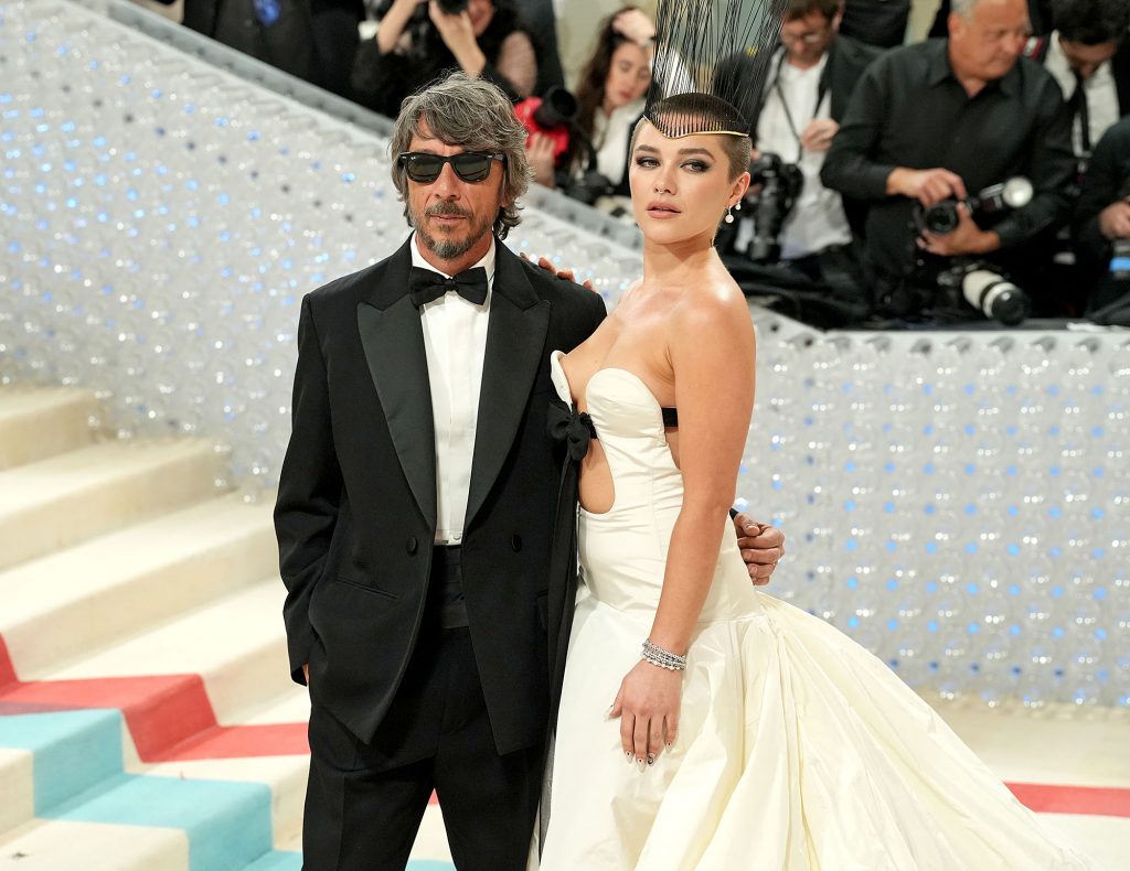 Valentino creative director Pierpaolo Piccioli and Florence Pugh attend the 2023 Met Gala celebrating "Karl Lagerfeld: A Line Of Beauty" at the Metropolitan Museum of Art on May 01, 2023 in New York City. (Photo by Sean Zanni/Patrick McMullan via Getty Images)